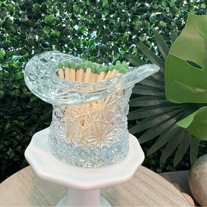 Vintage Fenton Cut Clear Glass Daisy and Button Top Hat Toothpick Match Holder